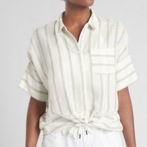 Athleta Women’s Anguilla Small Striped Linen/Lyocell Blend Button Tie Shirt